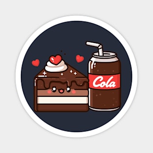 Kawaii Chocolate Cake and Cola Drink Kawaii Cute Food Illustration | cutesy Design Magnet